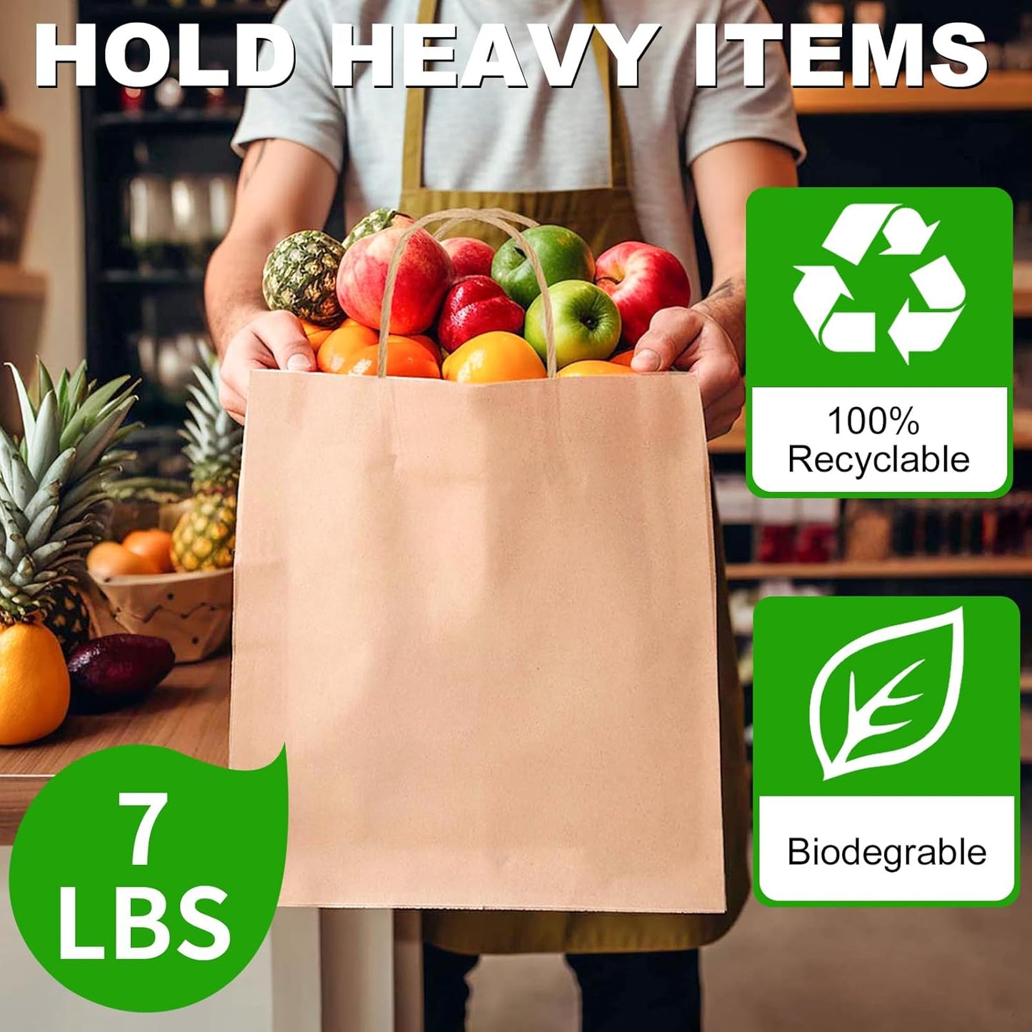 BAG BOX 25 Pack 5.9x3.1x8.25 Inch Brown Gift Bags with Handles,Bulk Kraft Paper Bags for Shopping, Retail, Merchandise, Wedding, Party Favors, Paper Grocery Sacks