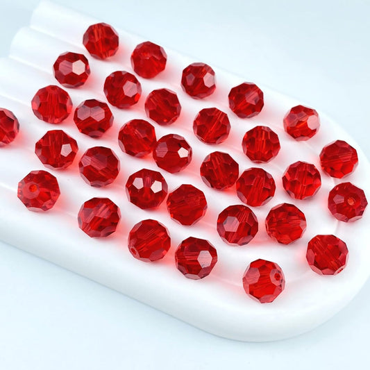 50 PCS 10mm Crystal Glass Beads Round Multiple Faceted Loose Spacer Glass Beads for DIY Handcrafte Bracelet Necklace Earring Jewelry Making(Red)
