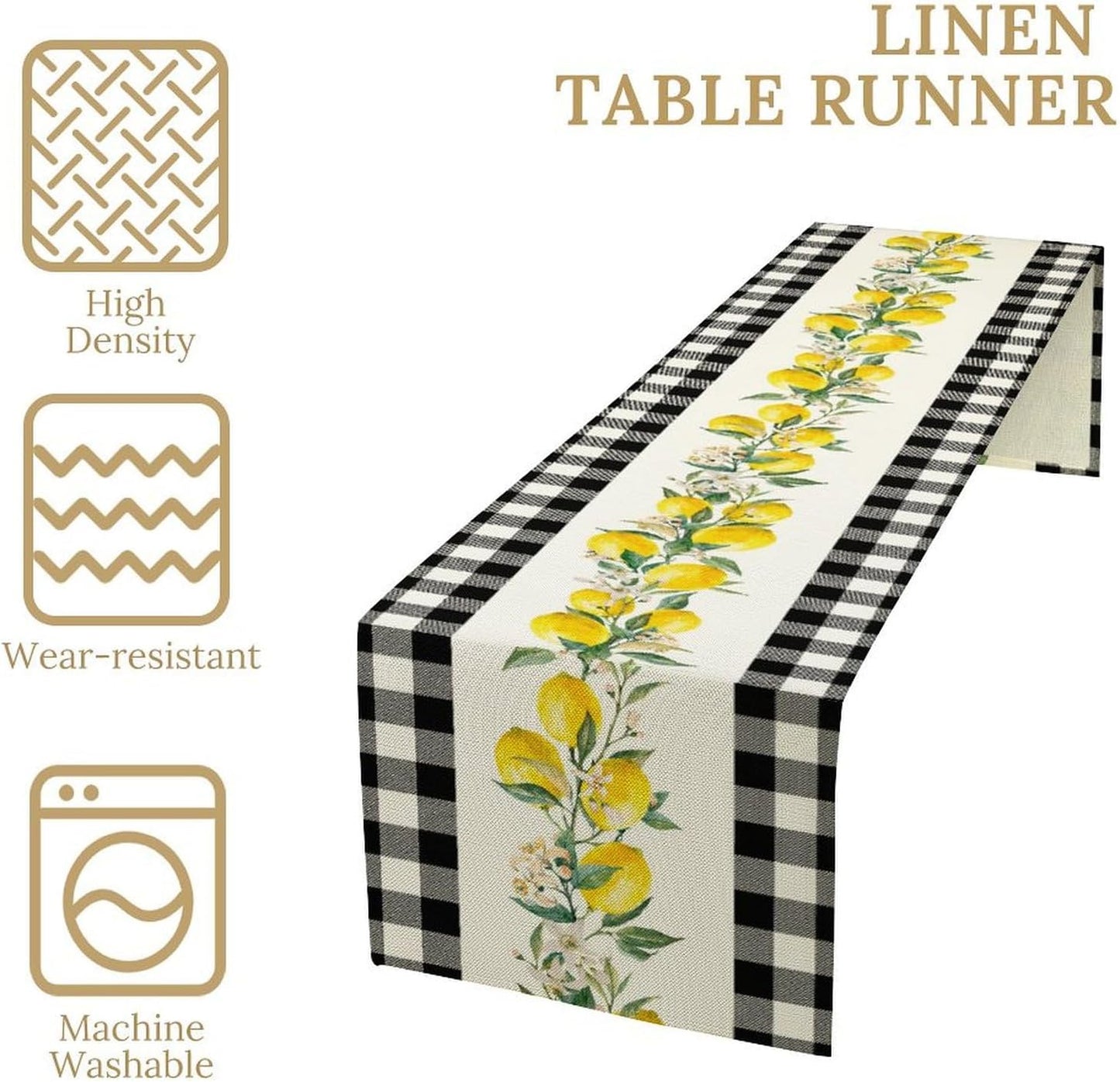 Lemon Table Runner,Black Buffalo Plaid Lemon Table Runner Farmhouse Style Spring Summer Home Kitchen Dinding Room Table Decoration 13x90 Inch