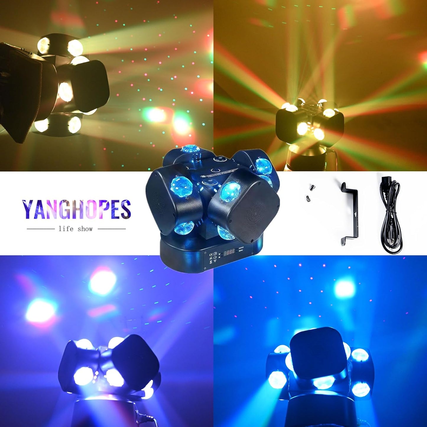 Moving Head DJ Light 16LEDs Rotating Beam Lights Stage Light DJ Lighting Led Pinspot Lights Uplighting Ligh-ts Sound Activated Dmx512 Light for DJ KTV Disco Party Wedding Concert Festival