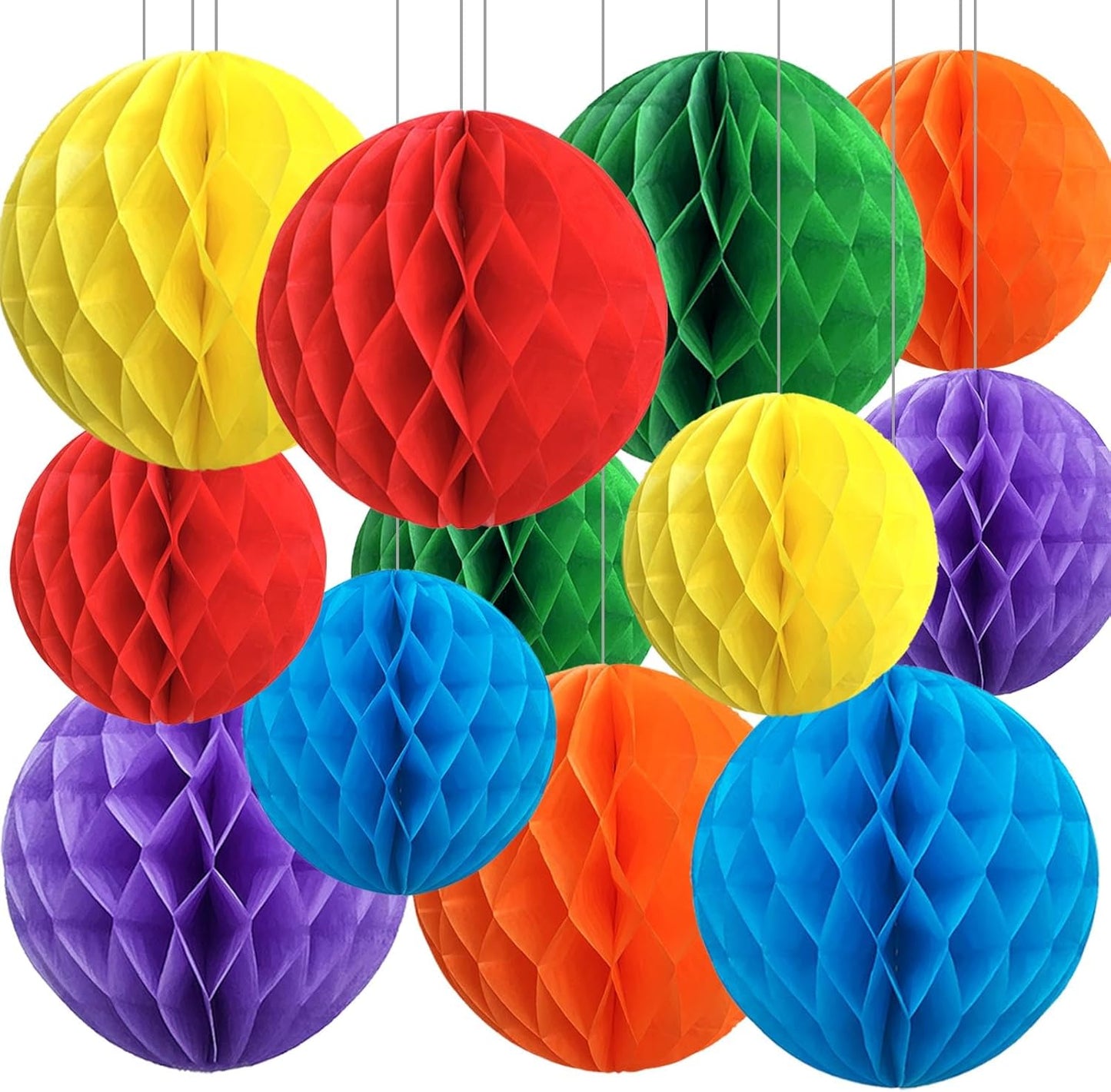 Rainbow Paper Honeycomb Balls,12 Pack Colourful Hanging Tissue Pom Poms for Birthdays,Weddings,Fiesta,Home Party Decoration