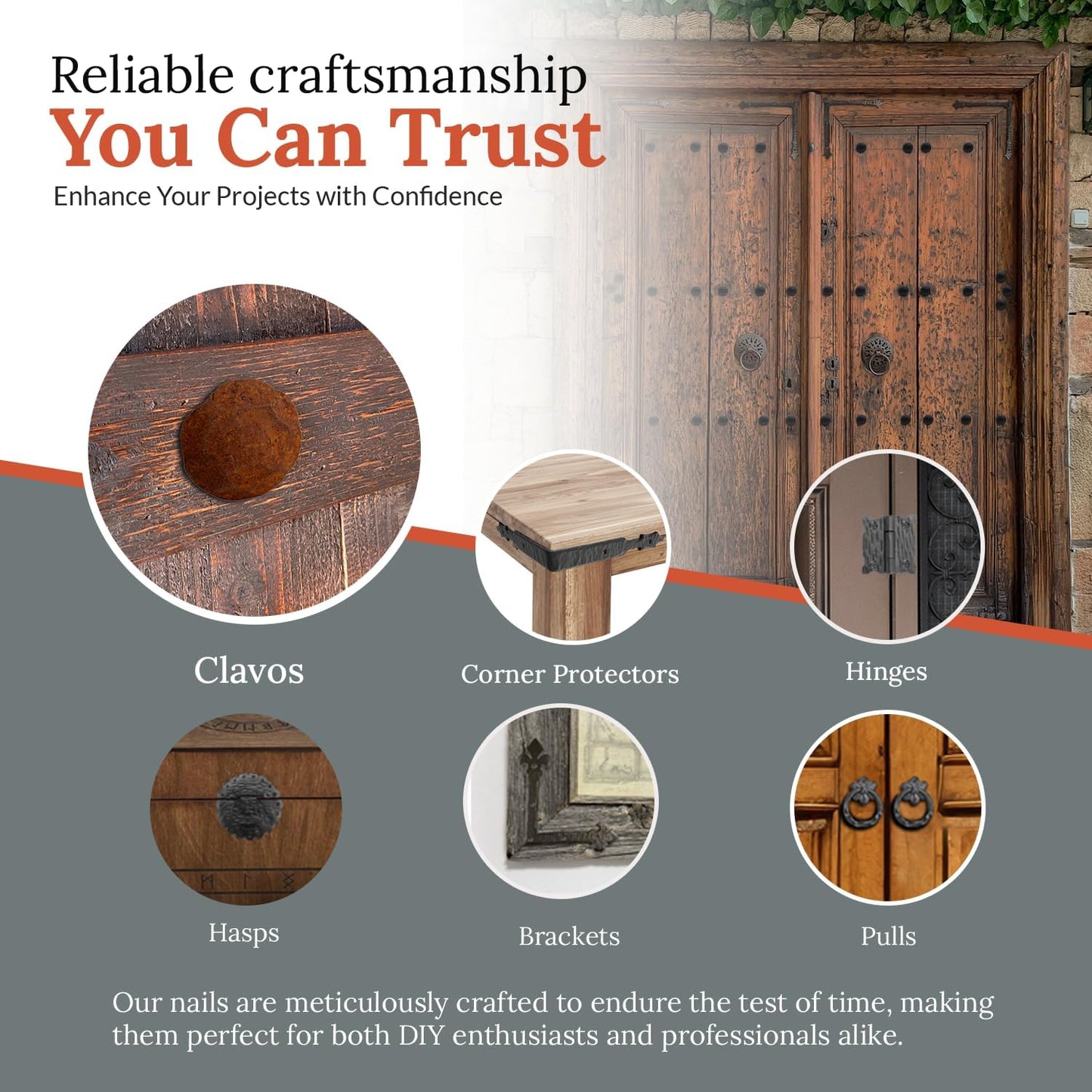 10 Pack 1.5" Round Head Iron Clavos Decorative Nails – Rusted – Handmade Rustic Round Fasteners for Farmhouse Shutters, Faux Wood Beams, Barn Doors, Shutters, Gates – Ornamental Wood Accent