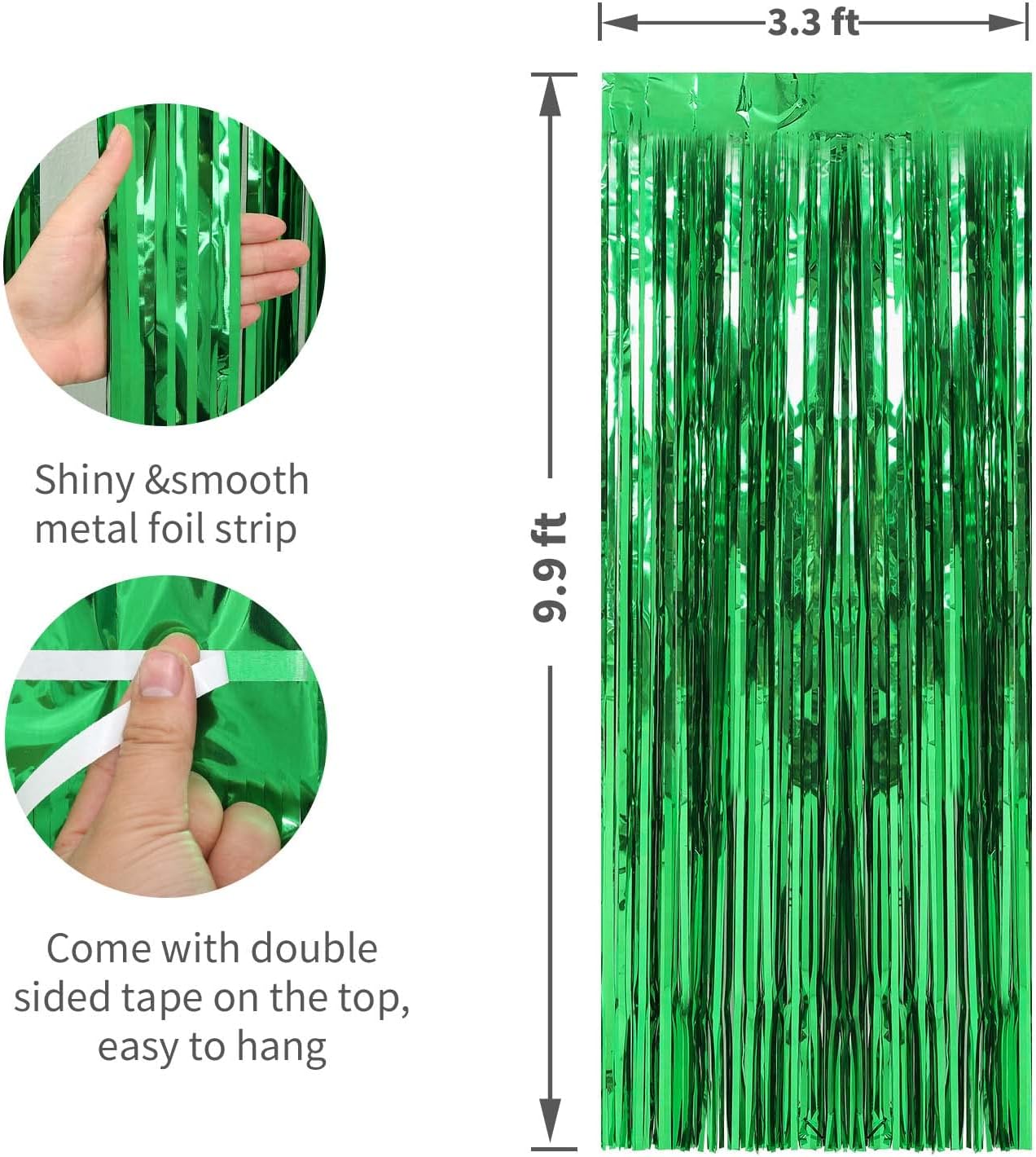 Crosize 2 Pack 3.3 x 9.9 ft Green Foil Fringe Backdrop Curtain, Streamer Backdrop Curtains, Streamers Birthday Party Decorations, Tinsel Curtain for Parties, Galentines Decor, Preppy, Photo Booth