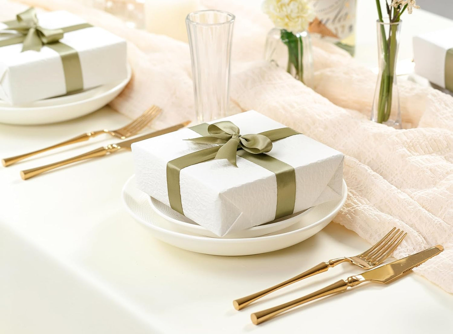 Sage Green Satin Ribbon 7/8 Inch x 50 Yards Double-Faced Ribbons for Gift Wrapping Crafts Flower Bouquet Wedding Paper Bows Invitations