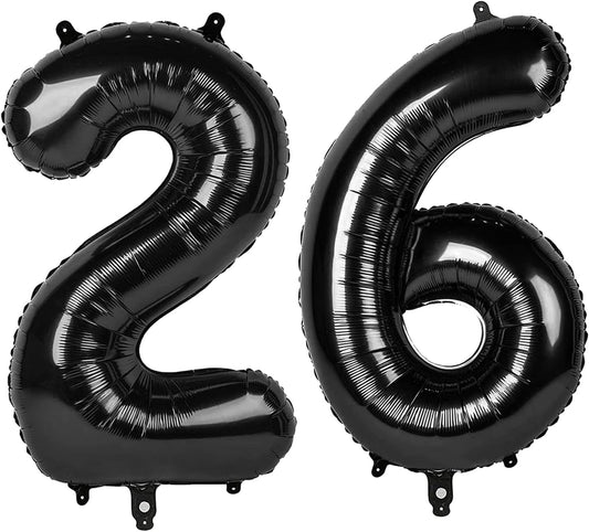 40 Inch Black Mylar Foil Number 26 Birthday Balloon, 26 Boy Girl Party Decorations Supplies, Big Helium Balloons Numbers for 26 62 Men Women Anniversary