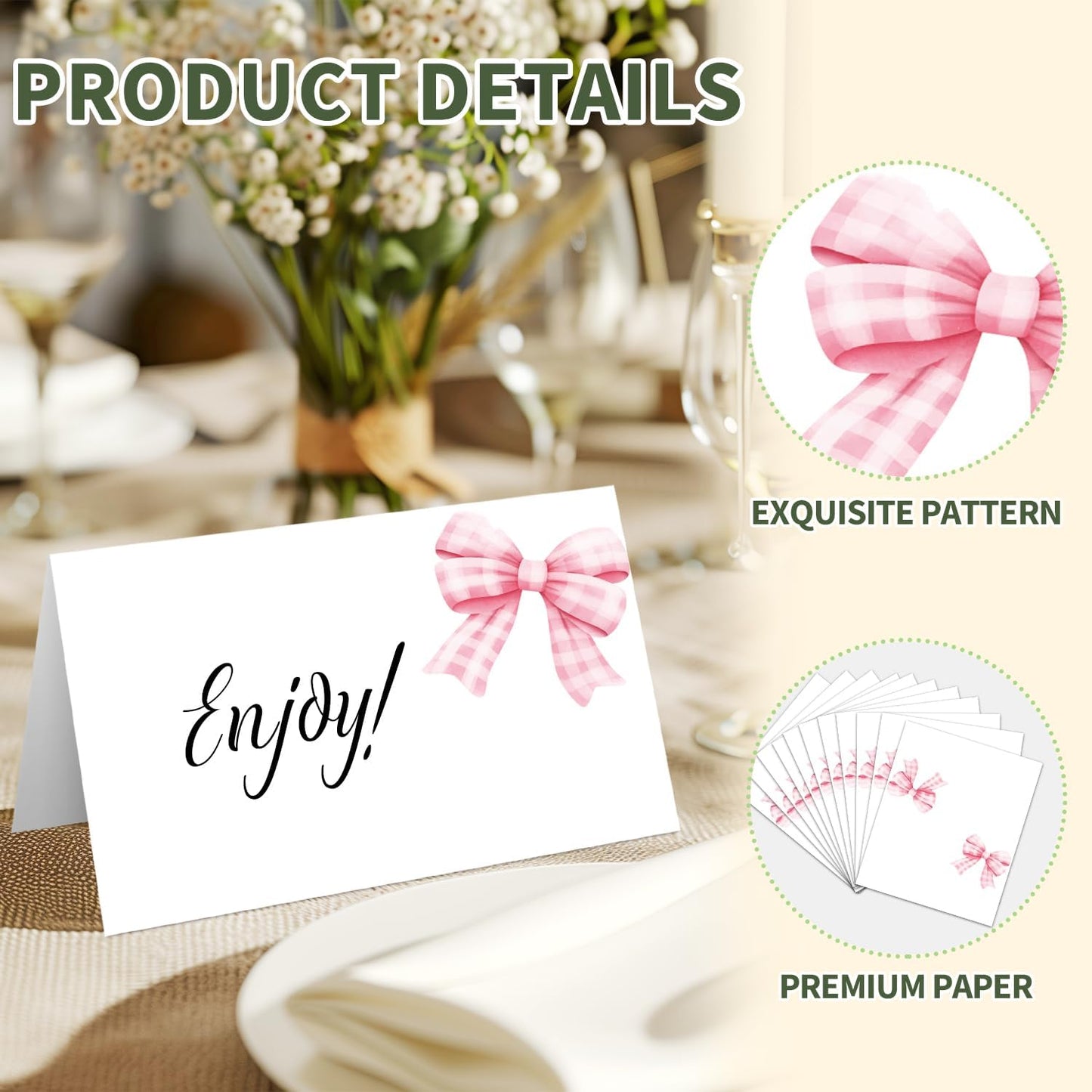 25 Bow Place Cards for Table Seating, Watercolor Wedding Name Place Card, Tent Cards for Birthday Bridal Shower Baby Shower Reception Dinner Party Decorations -A24