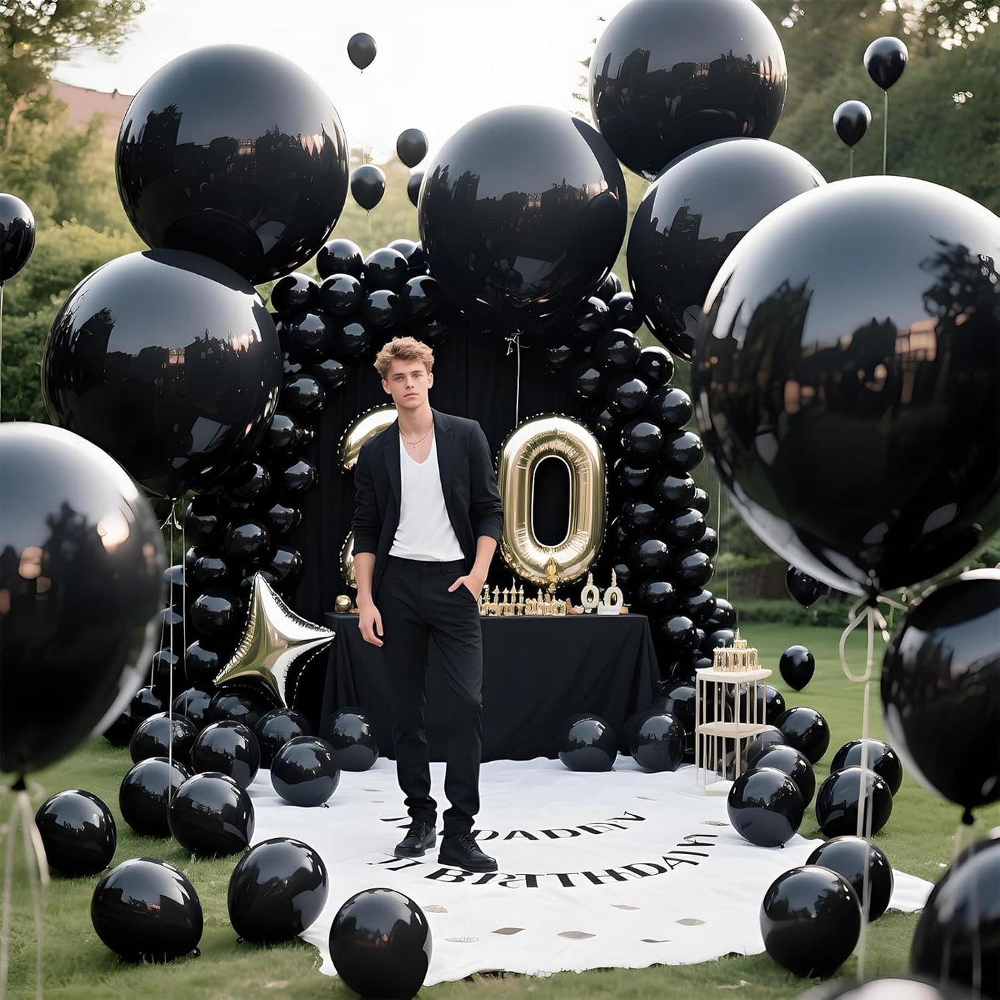 KAWKALSH Black Balloons 9pcs 36 Inch Extra Large Big Jumbo Giant Matte Black Latex Helium Balloons for Graduation Halloween New Year Anniversary Birthday Retirement Party Decorations