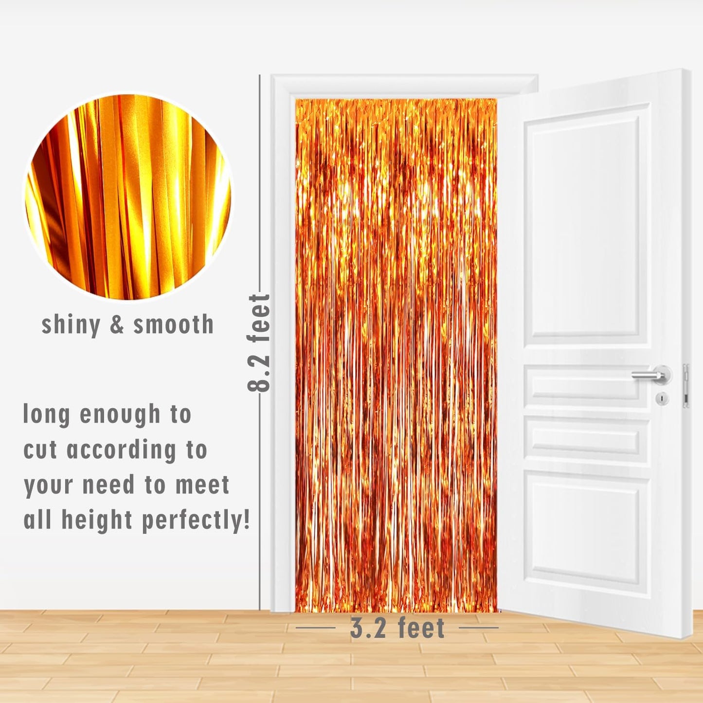 GOER 6.4 ft x 8.2 ft Metallic Tinsel Foil Fringe Curtains,Pack of 2 Party Streamer Backdrop for Birthday,Graduation Decorations and New Year Eve (Orange)