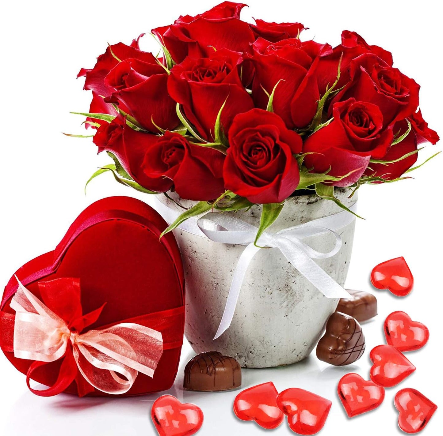 Fangoo 110 Pieces Red Acrylic Heart Red Heart Gems for Valentine's Day Decorations Vase Filler Table Scatter Engagement Wedding Home Decorations(Bright Red, 8OZ)