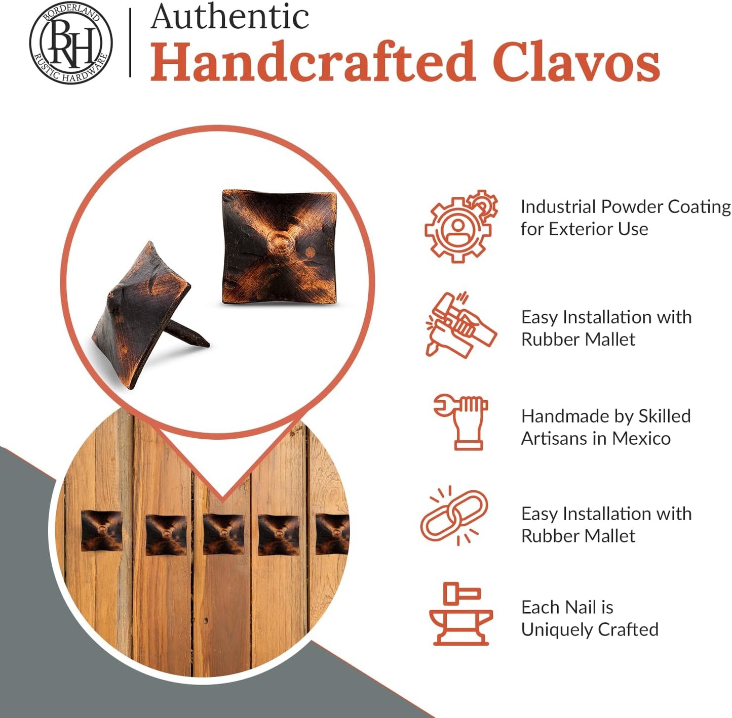25 Pack 1" Square Head Iron Clavos Decorative Nails – Oil Rubbed Bronze – Handmade Rustic Square Fasteners for Farmhouse Shutters, Barn Doors, Shutters, and Gates – Ornamental Wood Accent
