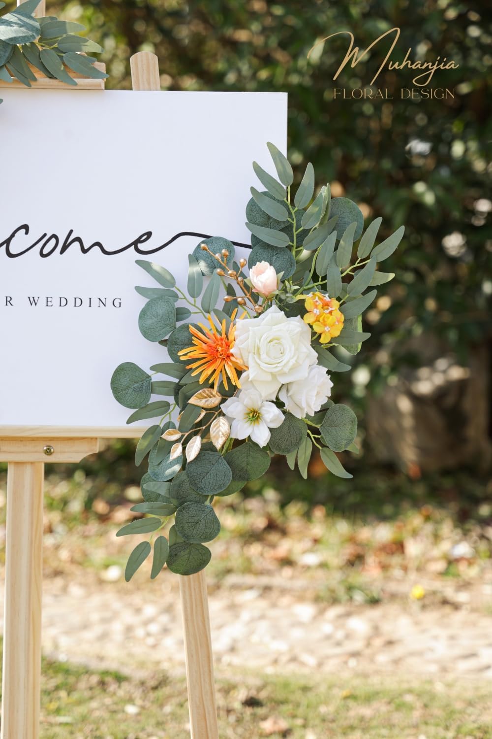 Wedding Sign Faux Flower Swag (Pack of 2) for Ceremony Party Reception Entrance Floral Decor Wall Easel Stand for Wedding Poster Welcome Sign (Bright Yellow)