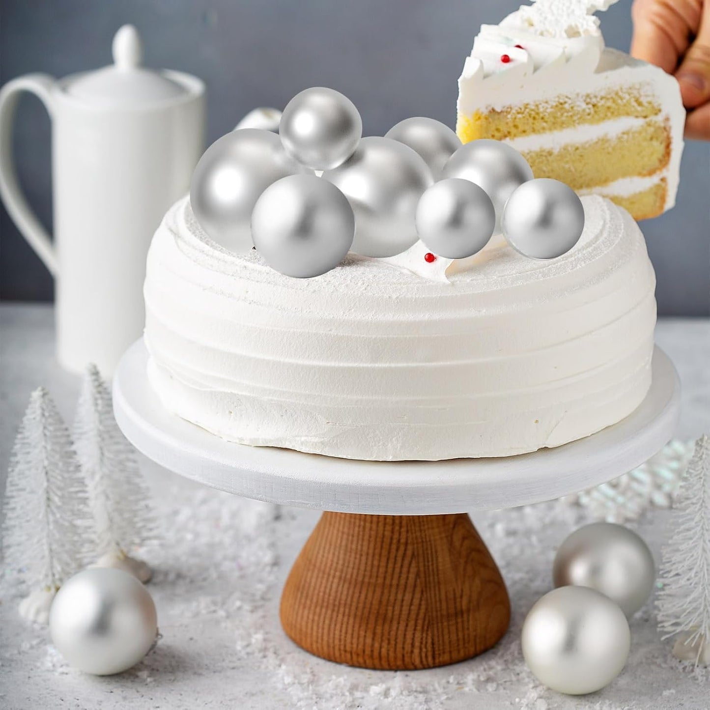 ASTARON 20 Pcs Ball Cake Topper Decorations Mini Balloons Cake Topper Sticks Silver Cake Balls for Graduation Wedding Birthday Cake Decorations