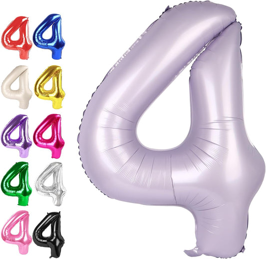 40 Inch Lilac Large Number 4 Balloons, Giant Foil Number Four 14 24 34 40 44 Balloons, Lavender Mylar Big Balloon for Anniversary Graduation Decorations
