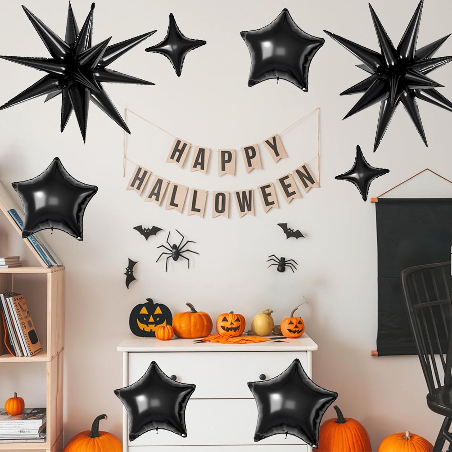 16 Pcs Black Star Balloons,22/18/10 Inch Foil Balloons, Four-Pointed Balloon for Kids Birthday Graduation Celebration Wedding Baby Shower Party Decorations