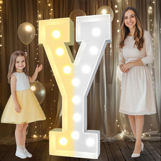 Pooqla 4 FT Marquee Light Up Letters, Cool White and Warm White Marquee Letter 4 Feet Tall, Giant LED Sign Big Mosaic Letter Y for Balloons Birthday Party Anniversary Wedding Decorations