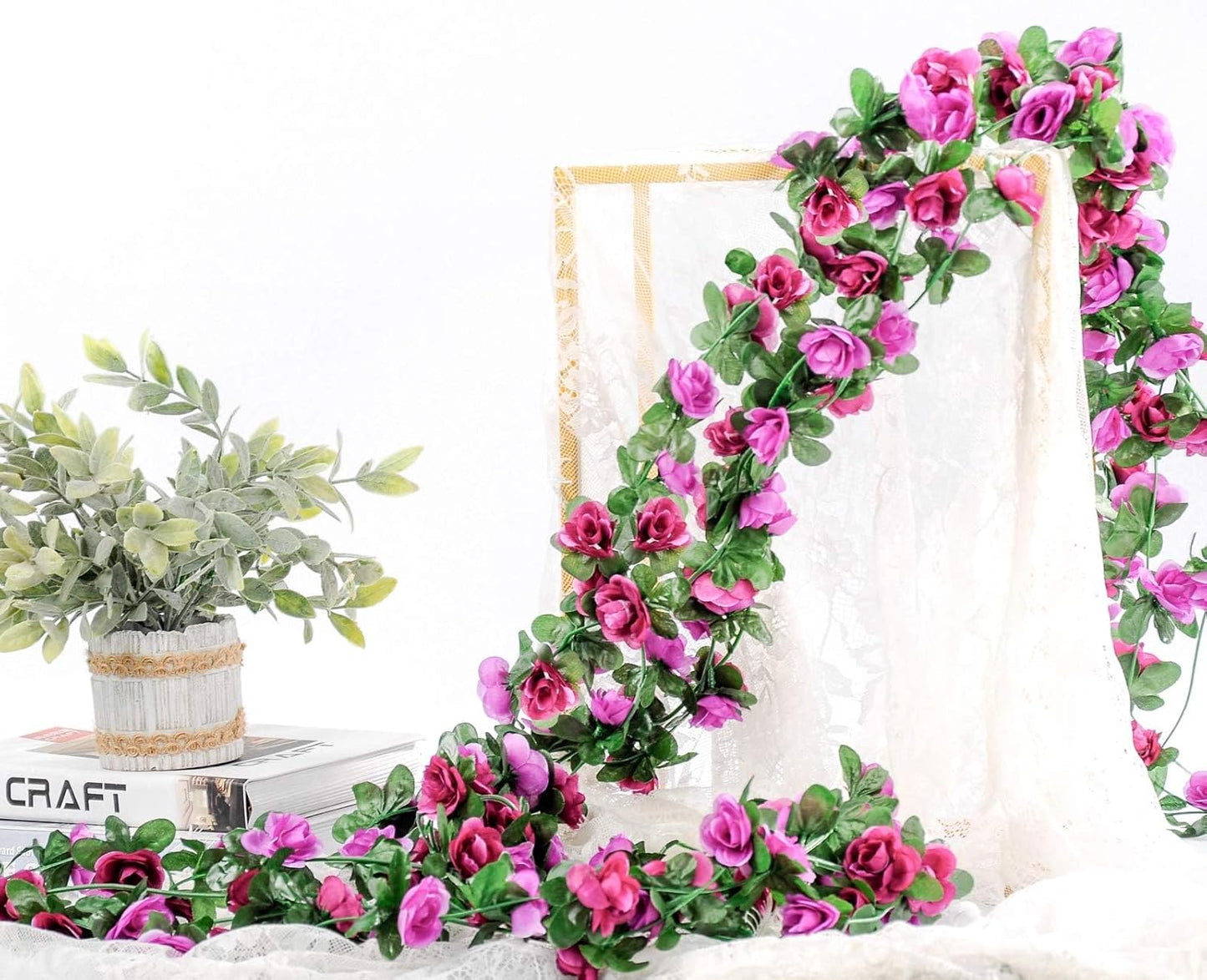 Miracliy 9Pcs 74FT Purple Flower Garland Artificial Rose Arch Vines Fake Spring Floral Garland for Flower Wall Backdrop Wedding Mothers Day Garden Tea Party Decoration