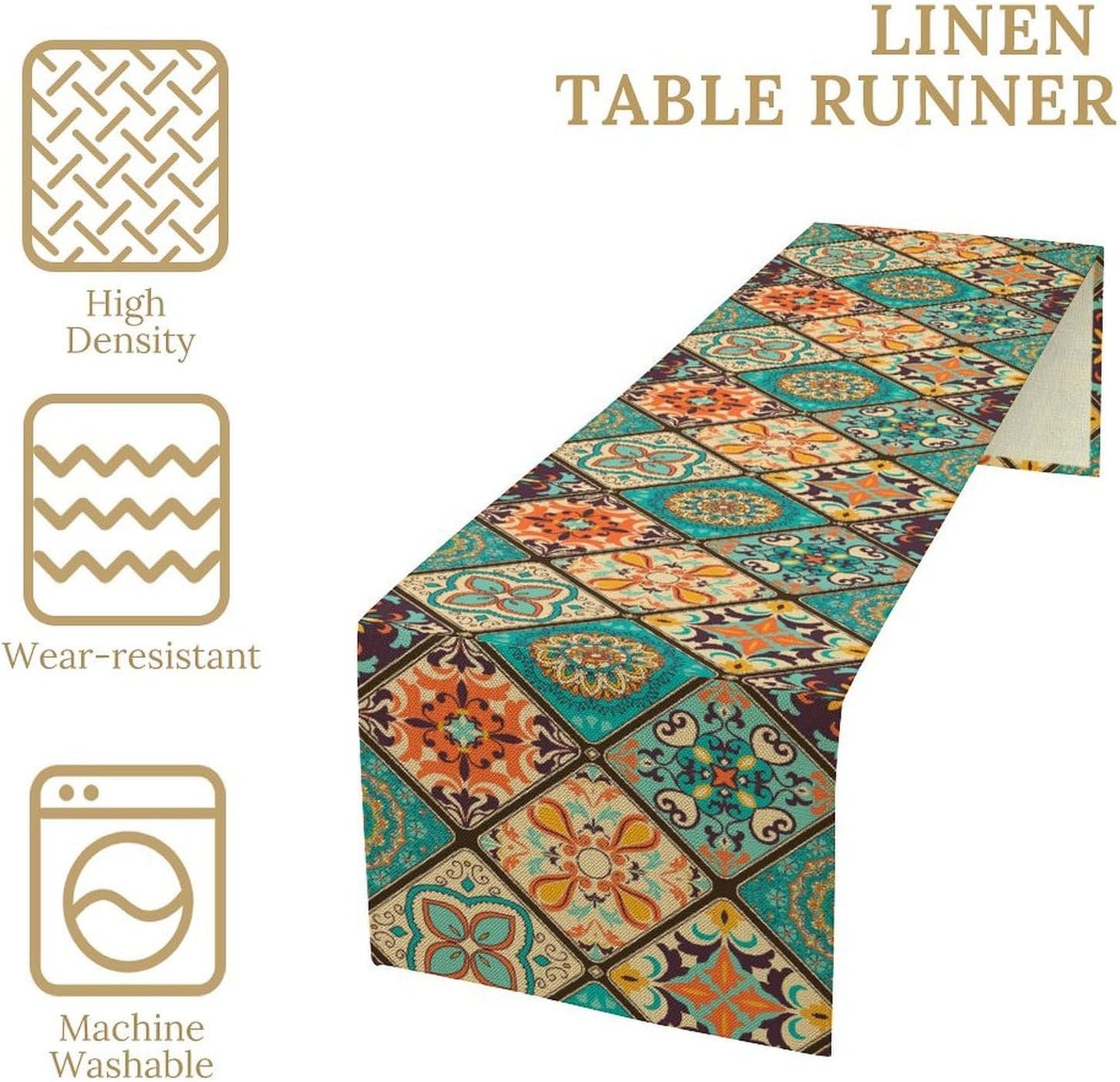Boho Floral Table Runner,Vintage Bohemian Style Table Runner for Kitchen Dining Table Home Party Decoration 13x108 Inch