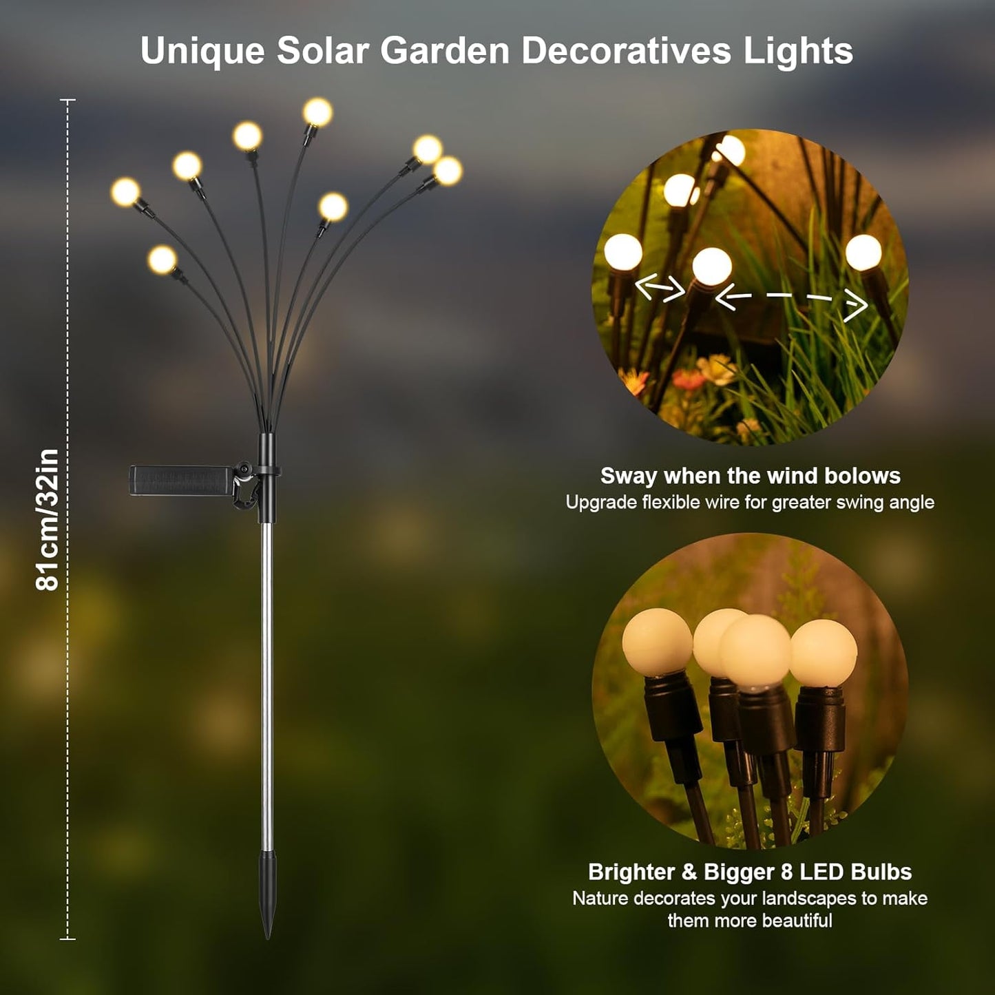 ASMAD Solar Lights Outdoor(8-Pack, 64 LEDs), Solar Garden Lights, Outdoor Decorations, Firefly Light for Patio Decor, Big Bulb, Unique Gifts for Women, Gifts for Grandma
