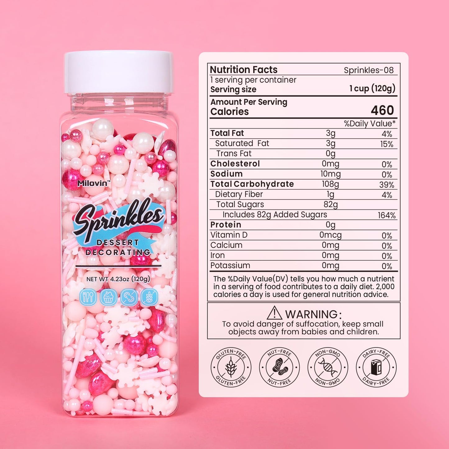 Pink Sprinkles for Cake Decorating, Pink Pearl Sprinkles, Metallic Sprinkle Mix for Cupcakes, Macaron, Ice Cream, and Cookies(120g/4.23oz)
