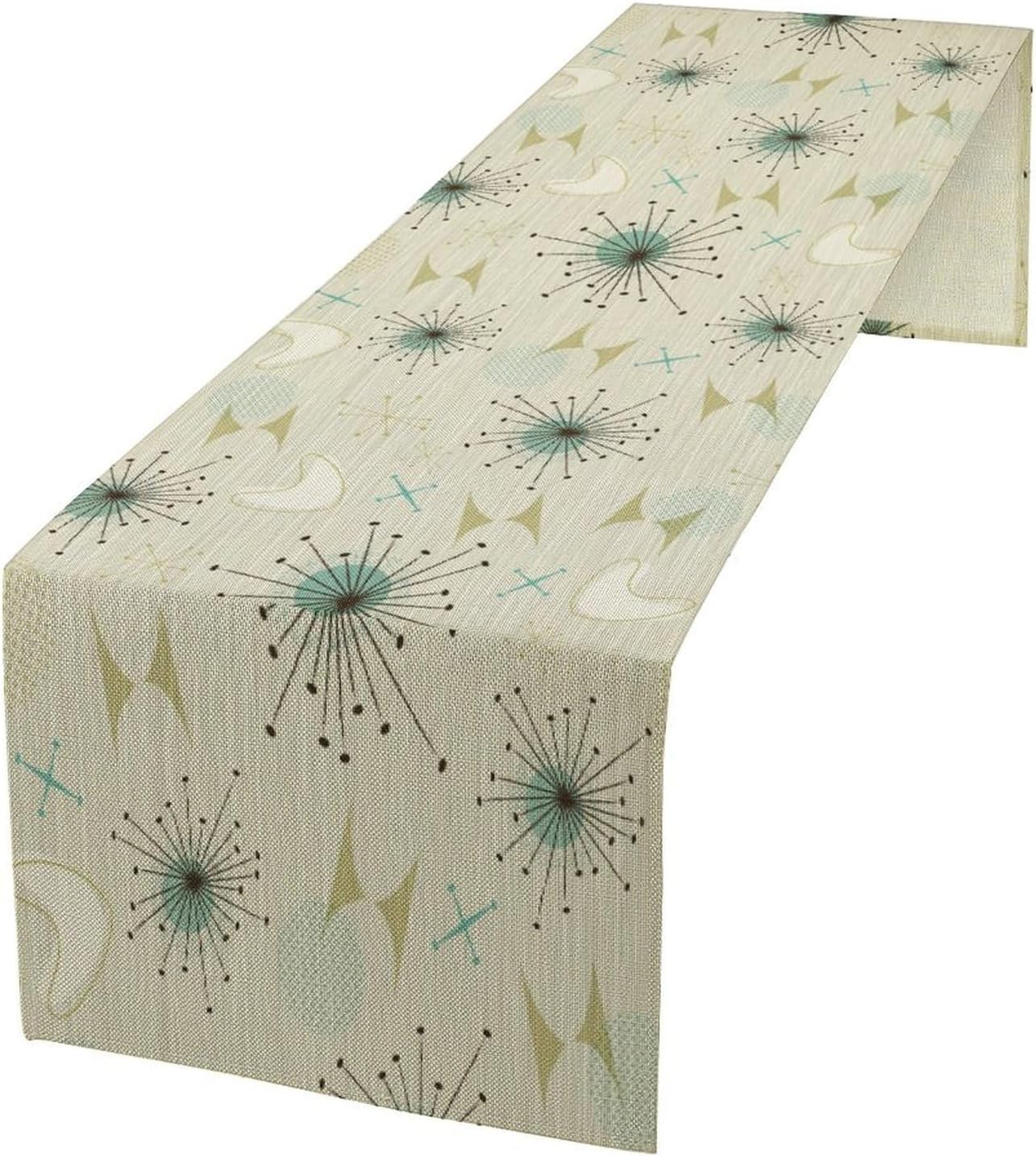 Mid Century Table Runner, Flag Retro Atomic Starburst 1950s Abstract Geometric Space Tabletop Decoration for Home Kitchen Restaurant Table Flag 13x70 Inch
