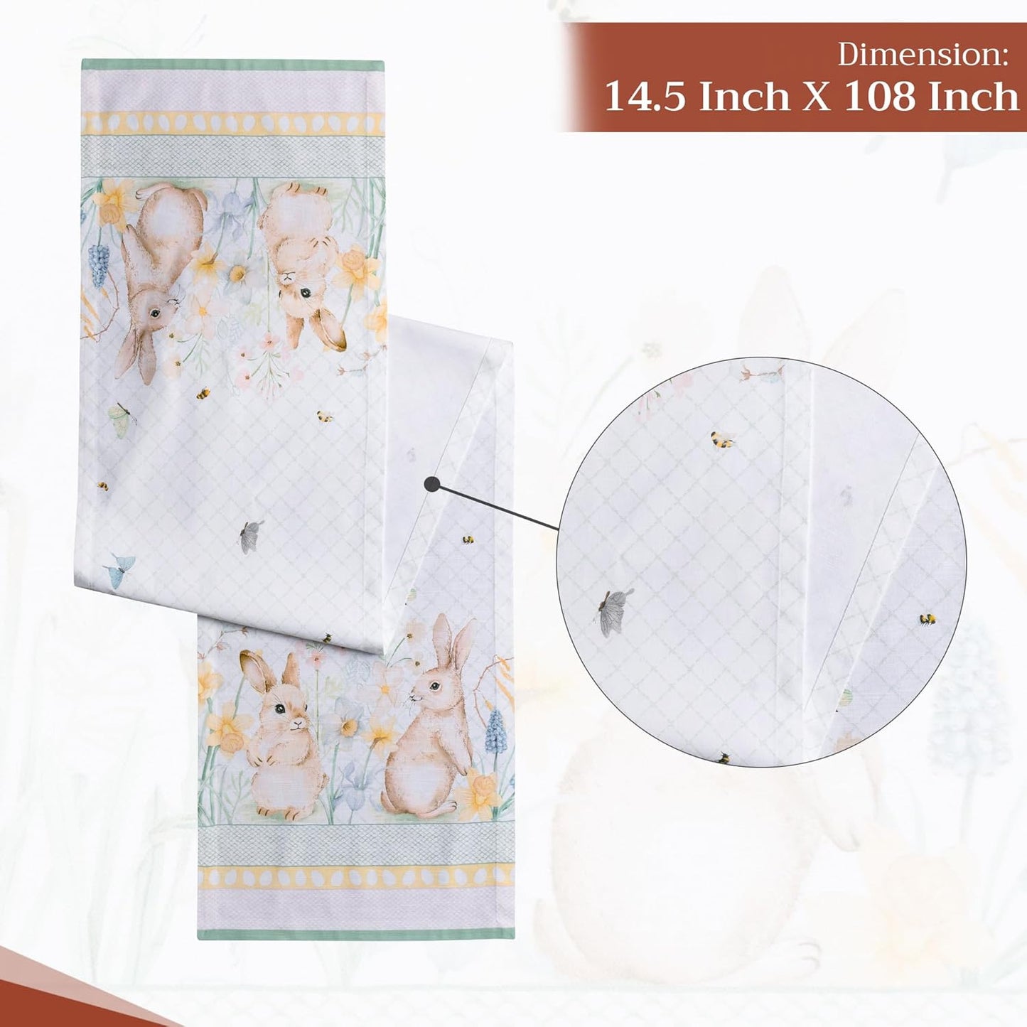 Maison d' Hermine Table Runner 100% Cotton Single Layer Table Runners 108 inches Long Decorative for Home Kitchen Dining Party Wedding Bridal Shower Spring Summer (Easter Dew , 14.50" x 108")