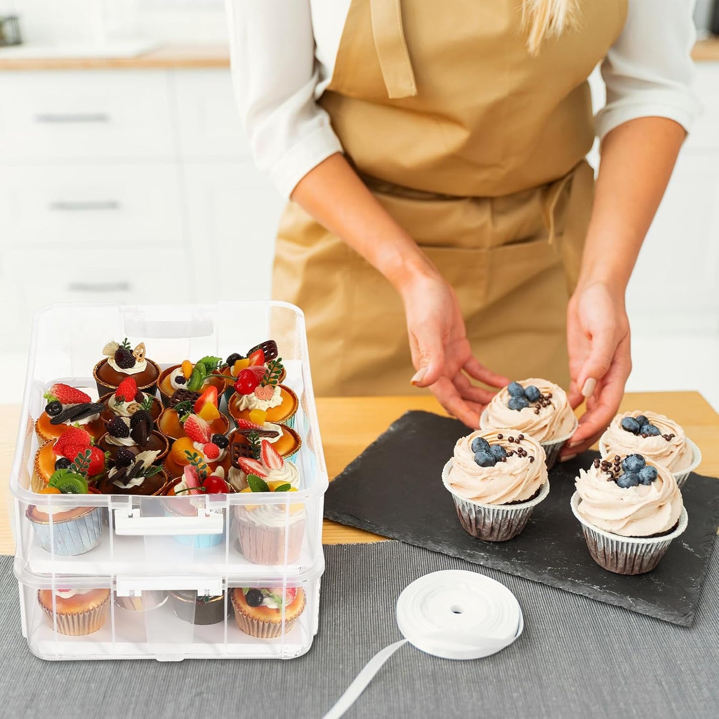 36 Cupcakes Carrier 2-layer for Cake Container Cupcake Holder with Lid and Handle Detachable Dessert Dessert Small Snack for Party Storage Container