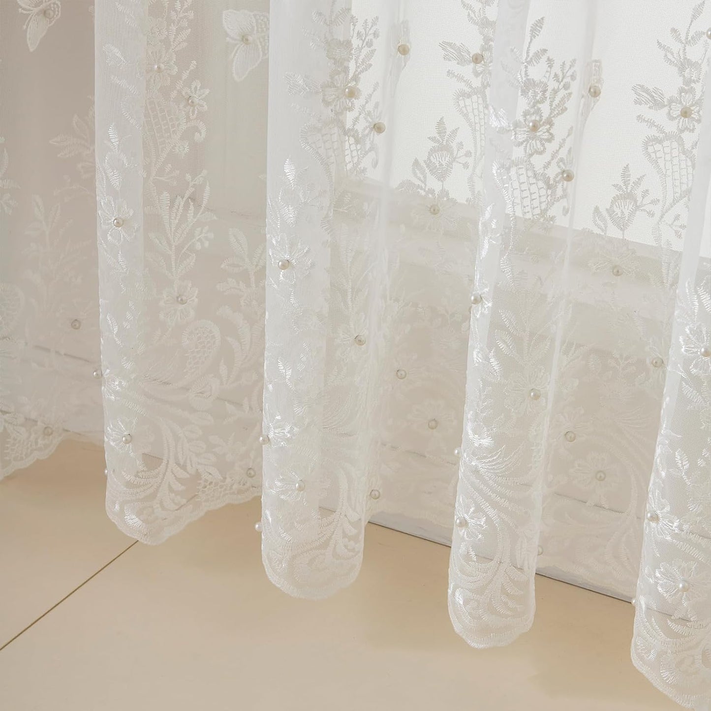 VISIONTEX White Sheer Voile Curtains, Decorative White Embossed Butterflies Rod Pocket Window Drapes for Home Kitchen, Living Room and Bedroom 54 x 95 Inch, Set of 2 Curtain Panels