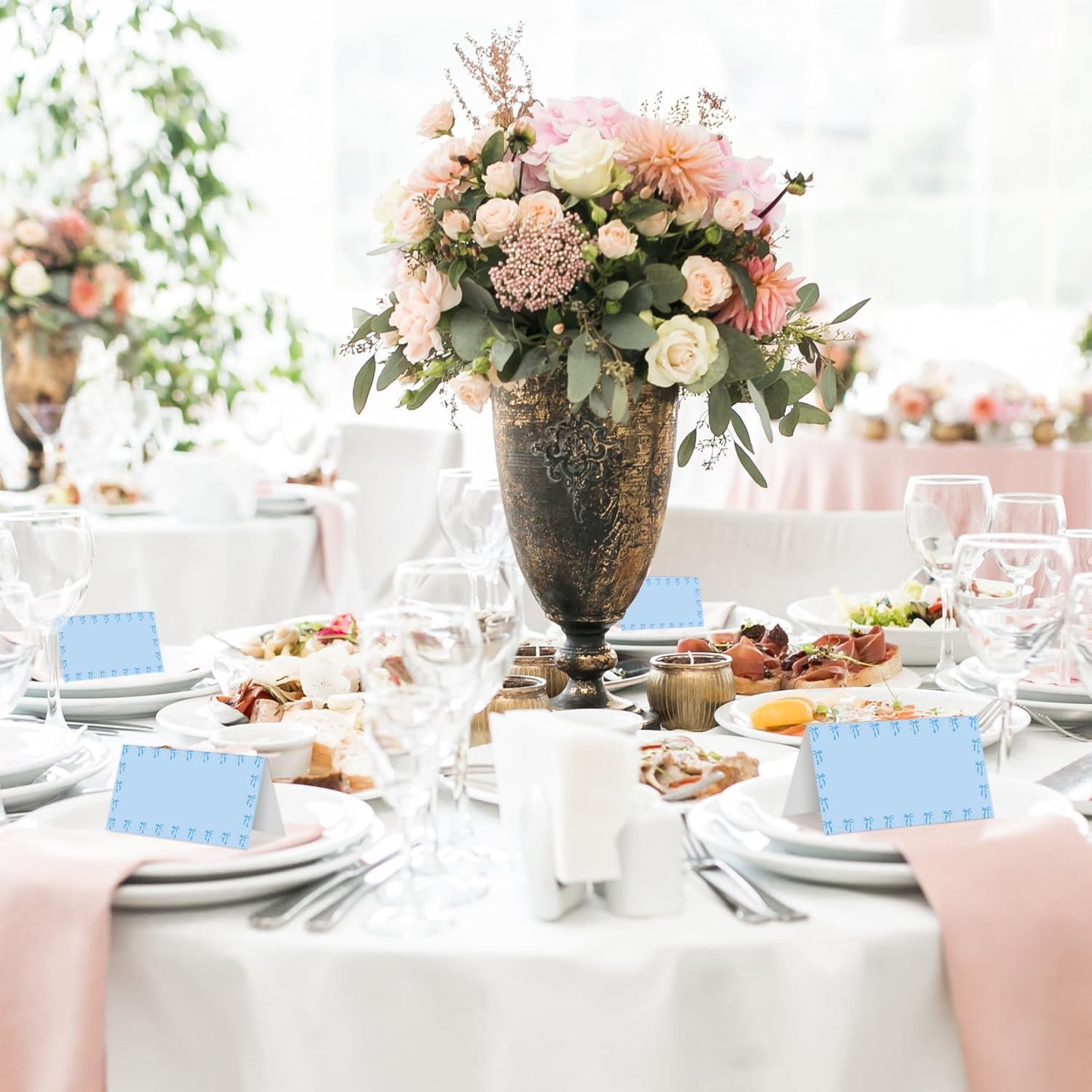 25 Bow Place Cards for Table Seating, Blue Wedding Name Place Card, Tent Cards for Birthday Bridal Shower Baby Shower Reception Dinner Party Decorations -A20