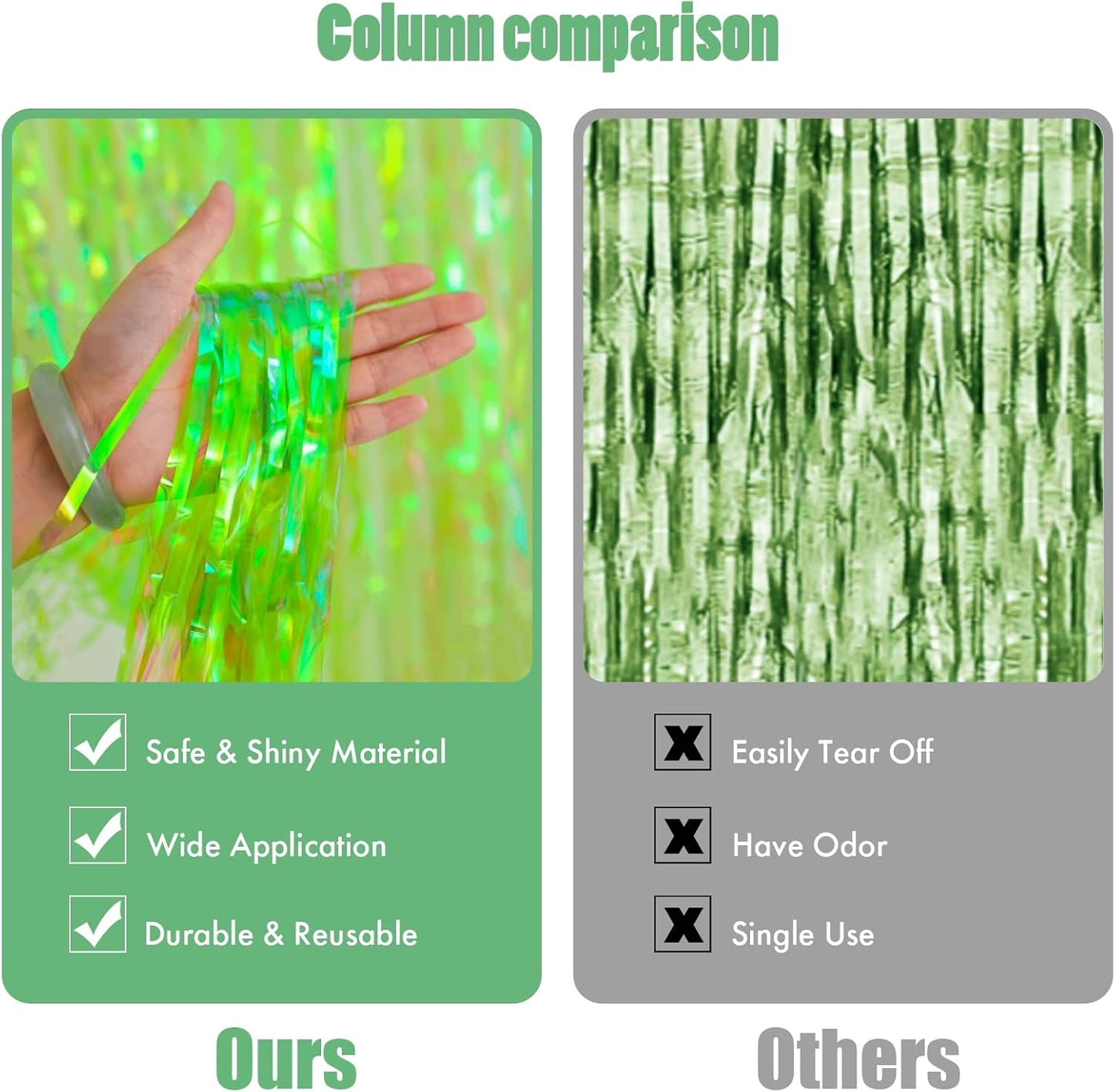 CANREVEL 2 Pack 3.2x6.5 Feet Iridescent Foil Fringe Backdrop Curtains, Clear Green Tinsel Photo Booth Props Streamers Party Decorations for Birthdays Jungle Safari Tropical Party Christmas Decorations