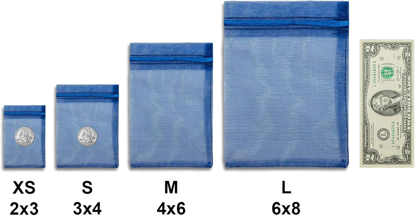 TheDisplayGuys 48-Pack 2" x 2-3/4" Navy Blue Sheer Organza Gift Bags with Drawstring, Jewelry Candy Treat Wedding Party Favors Mesh Pouch