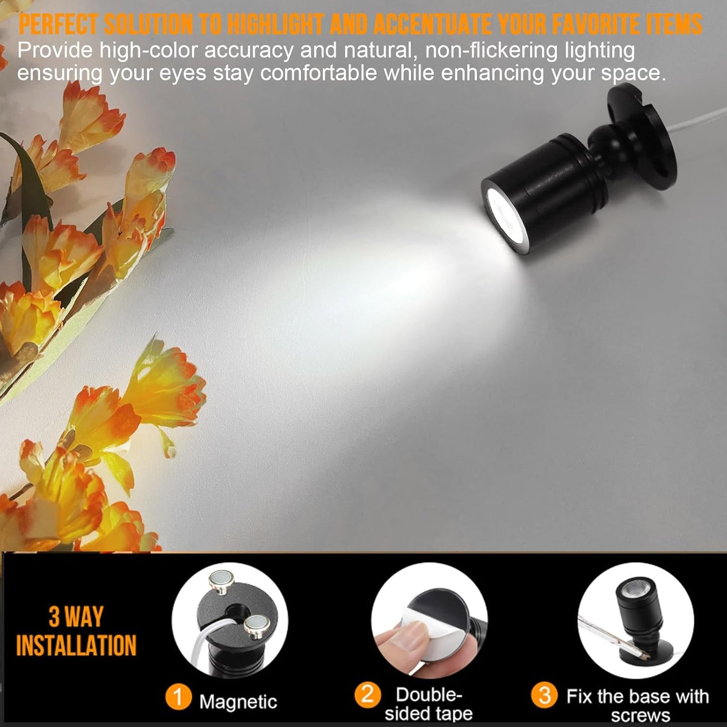 Taysing LED Spot Light Indoor Little Mini Spotlight Accent Lights for Display, Paintings, Pictures, Plants, Jewelry, Shelves, Cabinets, Posters, Showcase(Cold White-2 Pack Push Switch)