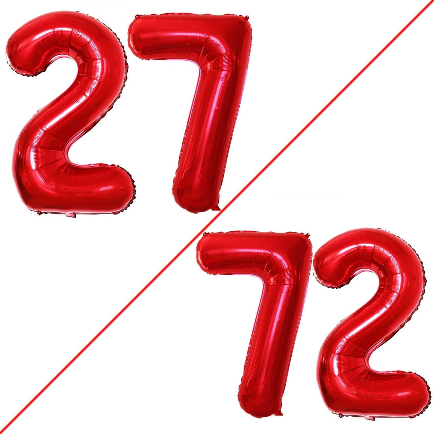 GOER Number 27 Balloons for 27th Birthday Party Decorations,42 Inch Jumbo Foil Helium 72 Balloons for 72nd Birthday Party Decoration (Red)