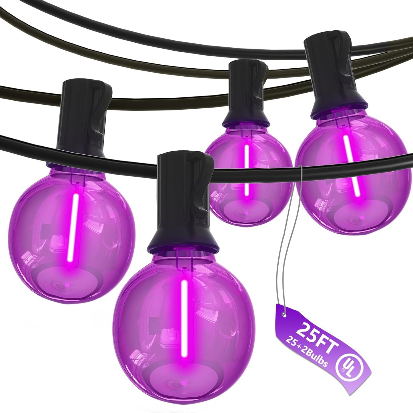 SUNSGNE G40 LED Purple Lights Outdoor, 25 Feet Halloween Purple String Lights with 25 Count Bulbs for Halloween Thanksgiving Indoor Outdoor Party Festival Haunted House Decor