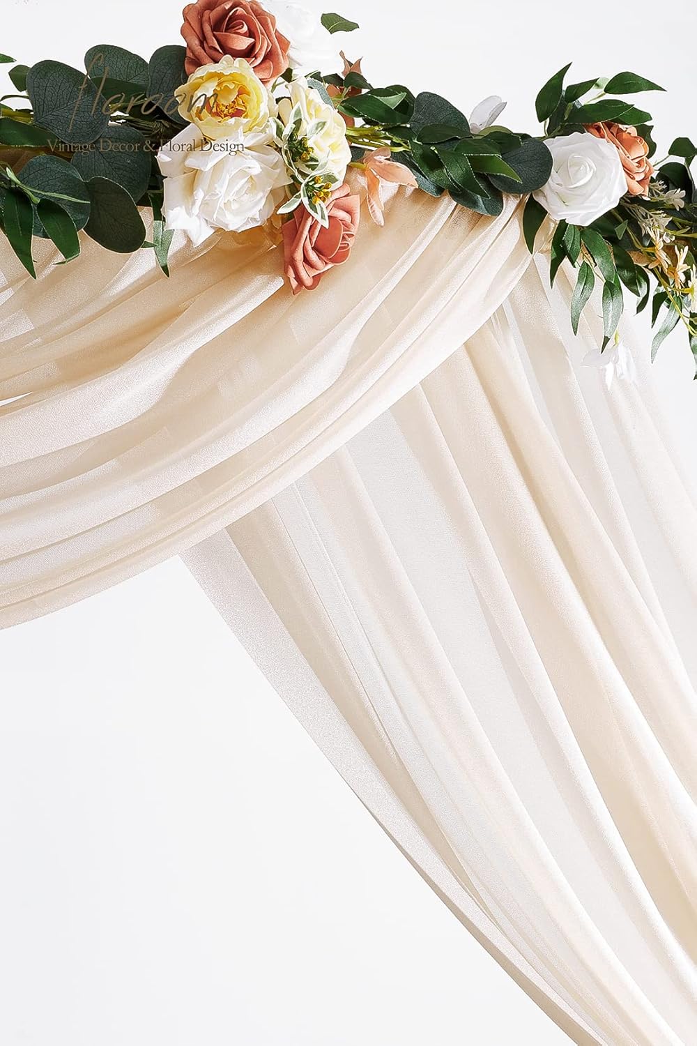 Floroom Wedding Arch Draping Fabric 2 Panels 20Ft Nude Chiffon Fabric Drapes Arbor Drapery Wedding Ceremony Reception Swag Decorations