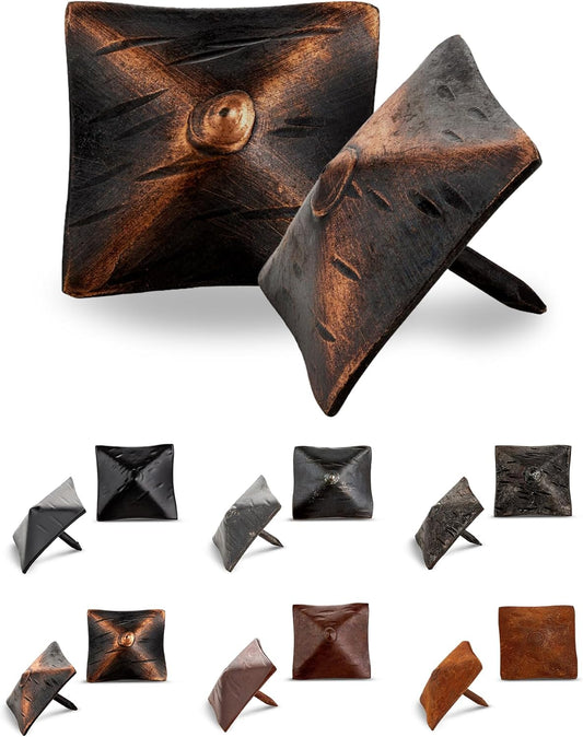 25 Pack 1.25" Square Head Iron Clavos Decorative Nails – Oil Rubbed Bronze – Handmade Rustic Square Fasteners for Farmhouse Shutters, Barn Doors, Shutters, Gates – Ornamental Wood Accent