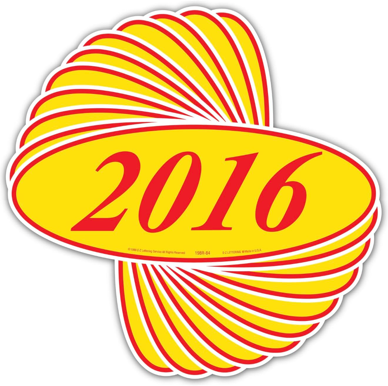 EZ-Line Oval Model Windshield Year Stickers for Car Windows Red and Yellow Large Vinyl Dealership Supplies 1 Dozen Pro Pack (2016)