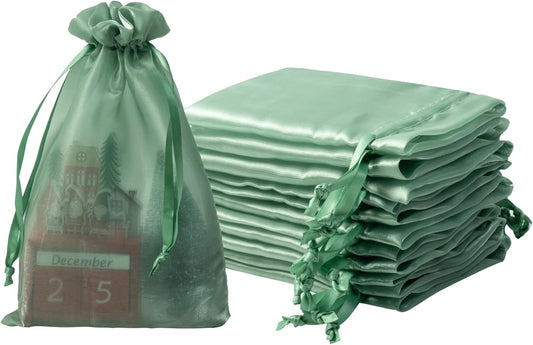 QIANF 20 Pcs Sage Green Small Organza Bags 6X9 inch for Wedding Favors with Drawstring, Mini Mesh Gift Bags Jewelry Pouch for Candy Bridal Shower Party Favor Baby Shower Christmas
