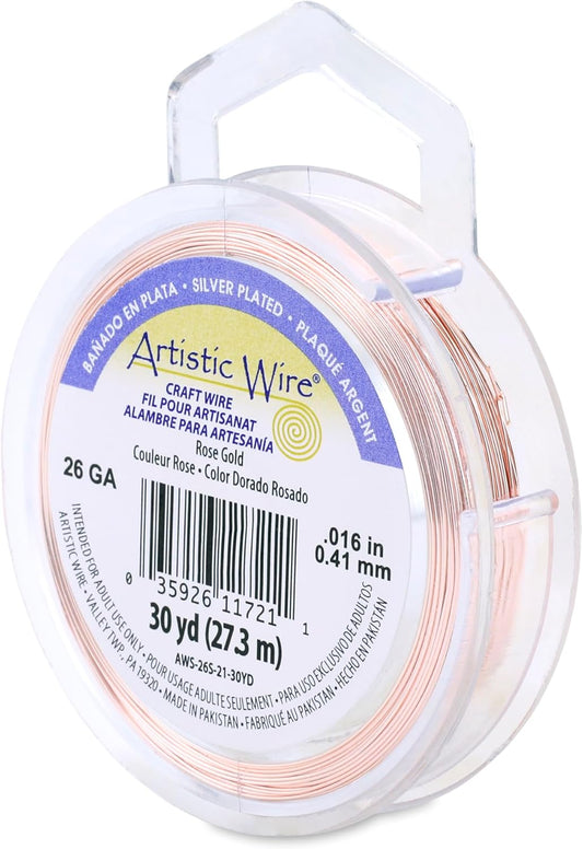 Artistic Wire, 26 Gauge Silver Plated Tarnish Resistant Colored Copper Craft Wire, Rose Gold Color, 30 yd