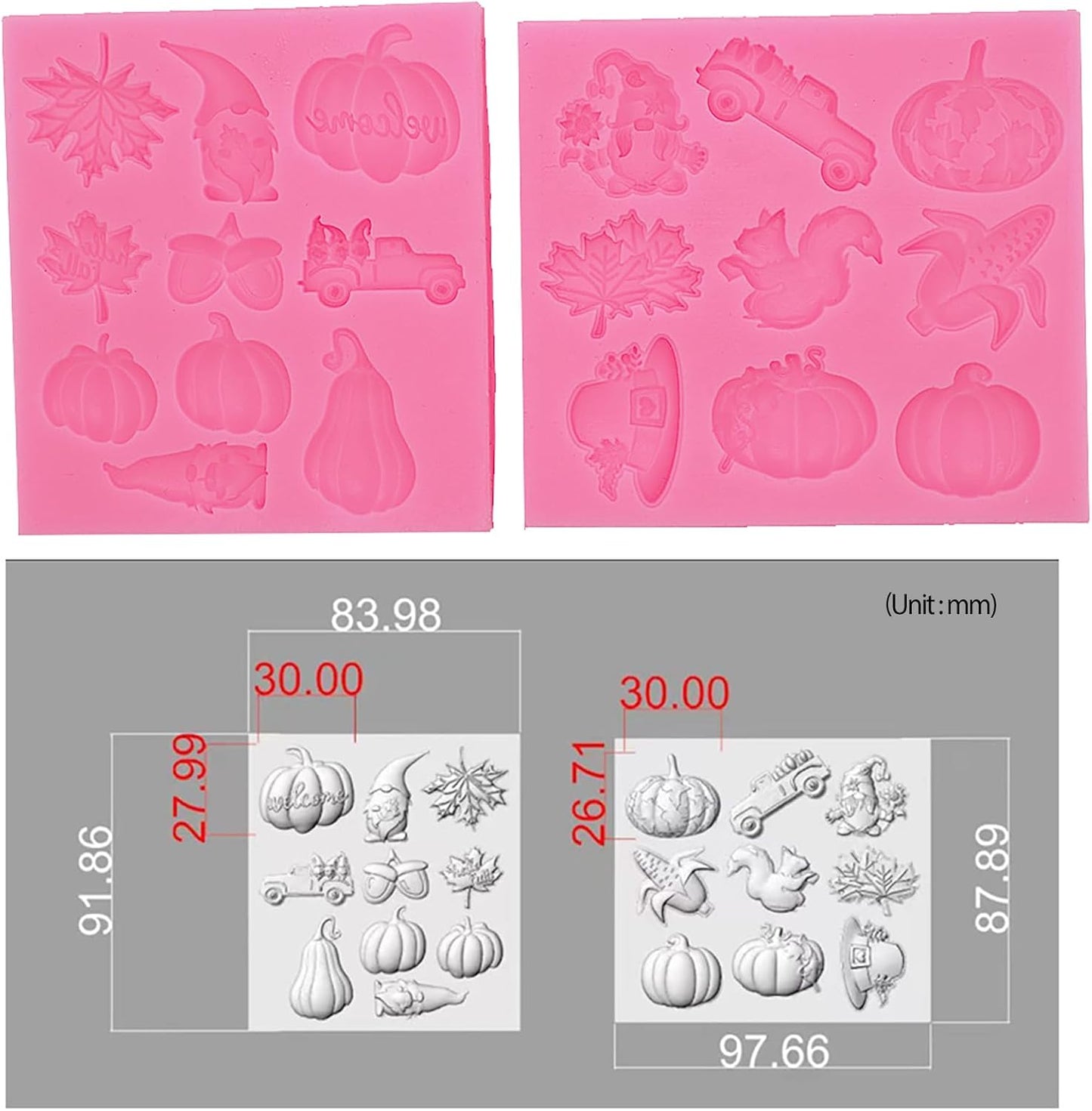 Thanksgiving Day Fondant Mold Halloween Fall Leaf Pumpkin Chocolate Candy Fondant Silicone Mold，DIY Cookies Candy Gummy Chocolate Mold Ice Cream Tray for Holiday Party Thanksgiving Day 2Pcs