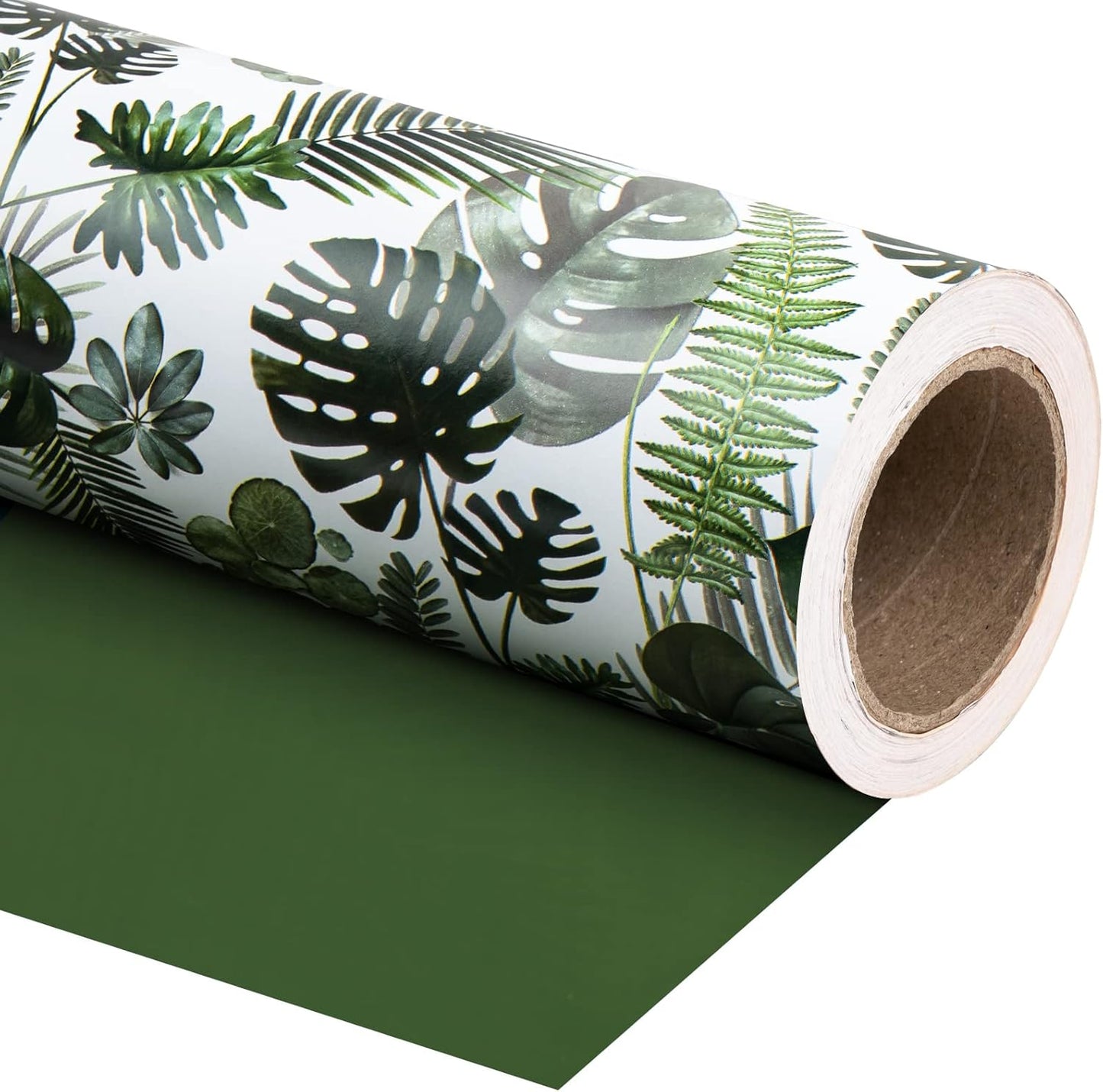 WRAPAHOLIC 30 Inch Reversible Wrapping Paper - 30 Inch X 100 Feet Jumbo Roll Green Monstera Leaf Design, Perfect for Birthday, Party, Baby Shower and More Occasions