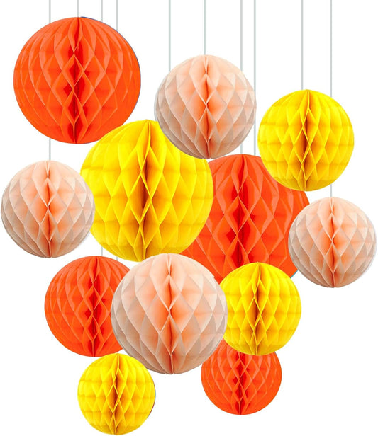 ZOOYOO 12Pcs 6" 10" Honeycomb Balls Decorations Hanging Tissue Paper Pom Poms for Birthday Wedding Fall Party Thanksgiving Halloween Decorations(Orange Peach Yellow)