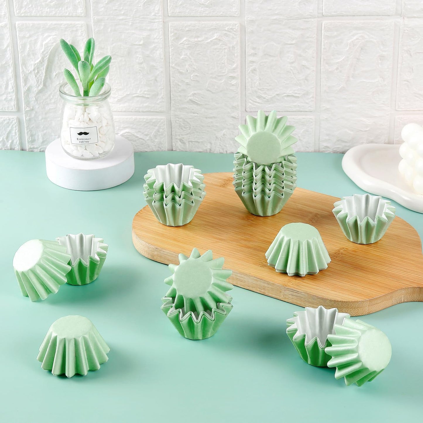Quera 200Pcs Sage Green Grease-Resistant Mini Cupcake Liners Wedding Muffin Baking Cups Baby Shower Cupcake Wrappers for Wedding Birthday Holiday Party or Baby Shower(1.18 x 1.18 in)