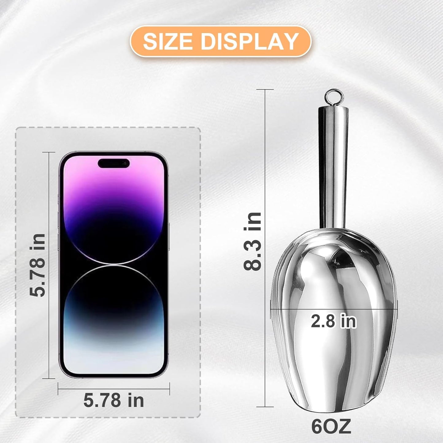 Metal Ice Scoop 6 Oz, Small Stainless Steel Ice scooper for Ice Maker Ice Bucket Kitchen Freezer Bar Party Wedding, Multipurpose for Coffee Bean,Flour Scoop,Dog Food Scoop (6 OZ-Silver)