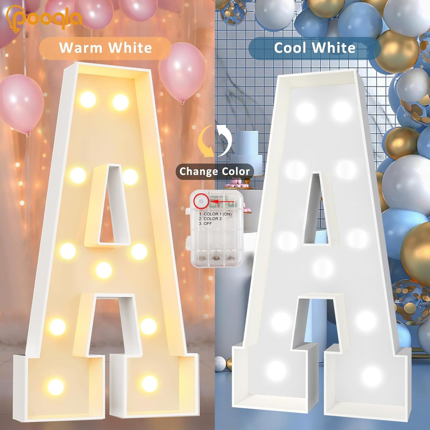 Pooqla 4 FT Light Up Marquee Letters, Giant Mosaic Letter Cool White and Warm White LED, Large Lighted Alphabet Lights for Balloons Birthday Party Anniversary Wedding Decorations, Letter Z