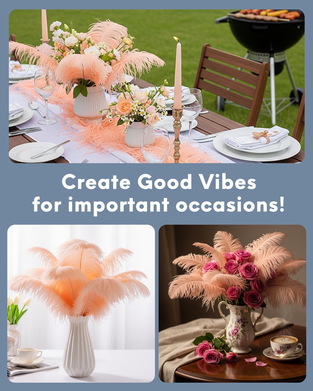 NEWONG 30pcs Champagne Ostrich Feathers Natural Bulk 9-12inch(23-30cm) Vase Craft Wedding Home Party Centerpieces Christmas Day Decoration