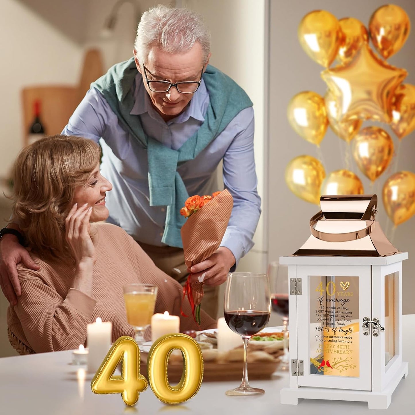 40th Wedding Anniversary Lantern 40th Anniversary Wedding Gifts for Couple Parents Husband Wife Grandparents, Happy 40th Anniversary Decoration