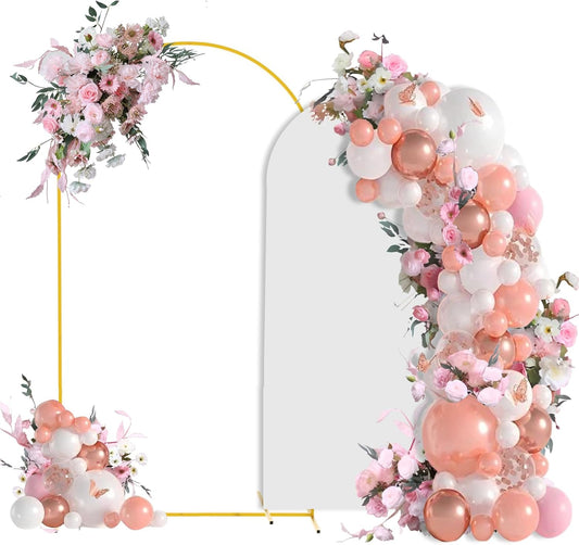 Bazen Wedding Arch Backdrop Stand 7.2FT, 6.6FT Set of 2 Metal Arch Backdrop Stand with White Arch Cover for Birthday Party Wedding Ceremony Bridal Baby Shower Banquet Party Event Decor