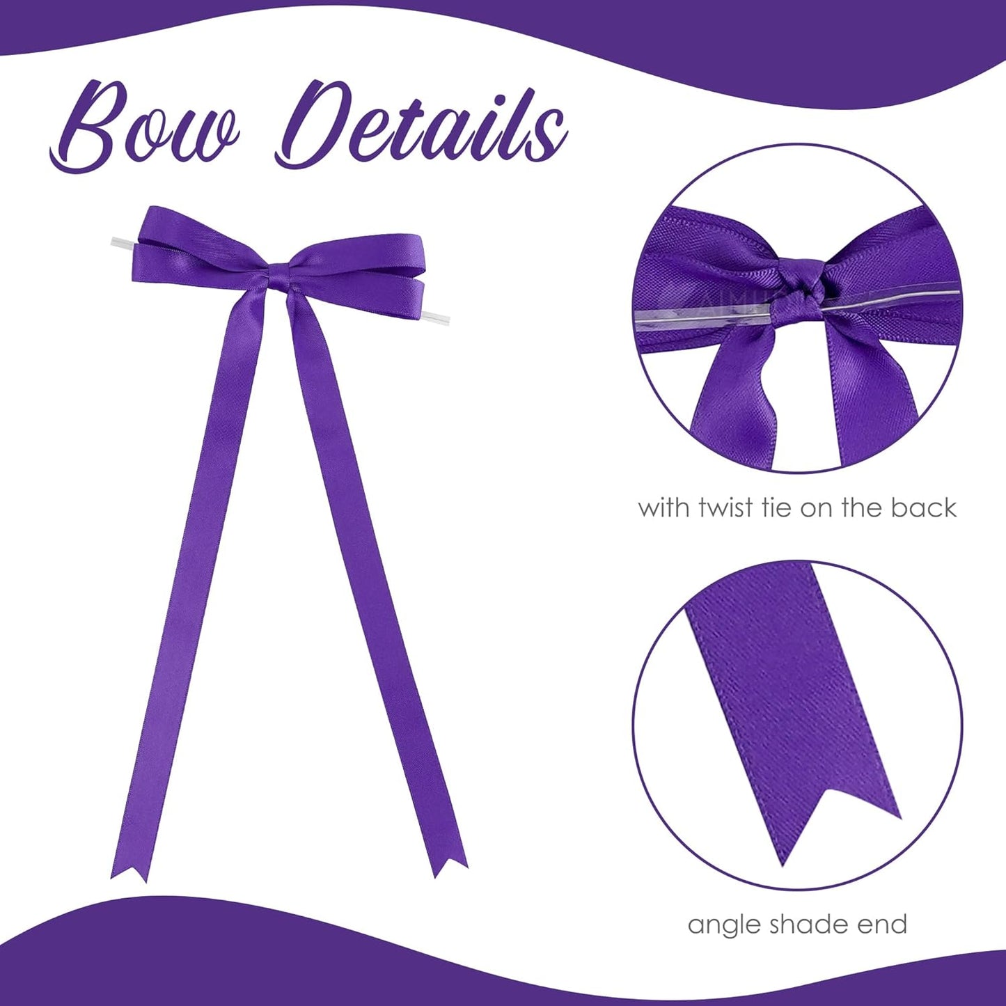 AIMUDI Purple Bows 5 × 10" Satin Bows for Gift Wrapping Twist Tie Bows Premade Ribbon Bows for Bouquets Invitations Baskets Crafts Wreaths Wedding Birthday Party Baby Shower Decorations, 36 PCs