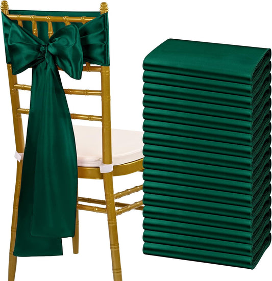 fani 60 PCS Forest Green Satin Chair Sashes Bows Universal Chair Cover for Wedding Reception Restaurant Event Decoration Banquet,Party,Hotel Event Decorations (7 x 108 inch)