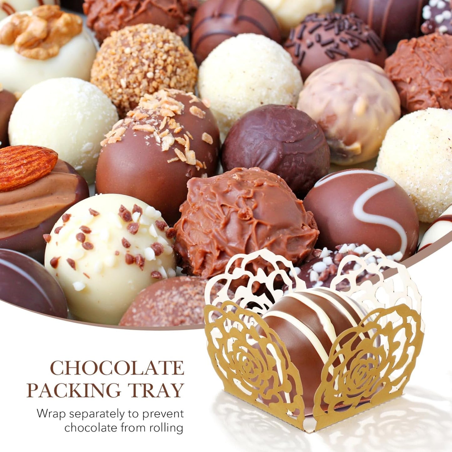 100Pcs Truffle Wrapper Liners, Paper Mini Cupcake Liners Chocolate Candy Transfer Sheets, Peanut Cupcake Wrappers Dessert Tray Muffin Baking Cups for Birthday Wedding Decoration